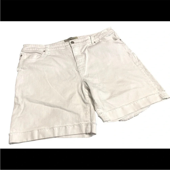 Liverpool White Jean Frayed Hem Cuff Shorts - Picture 1 of 7